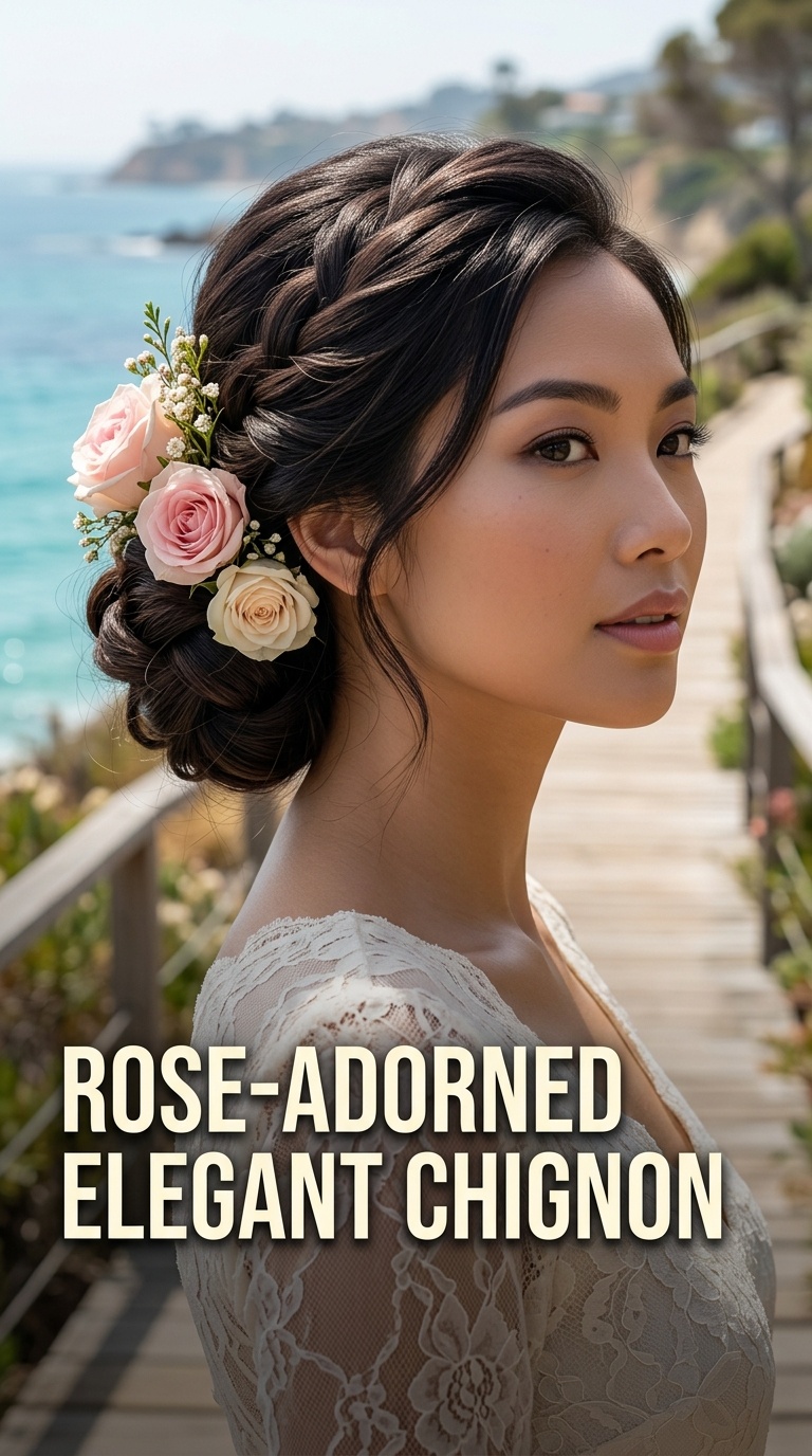 Rose-Adorned Elegant Chignon