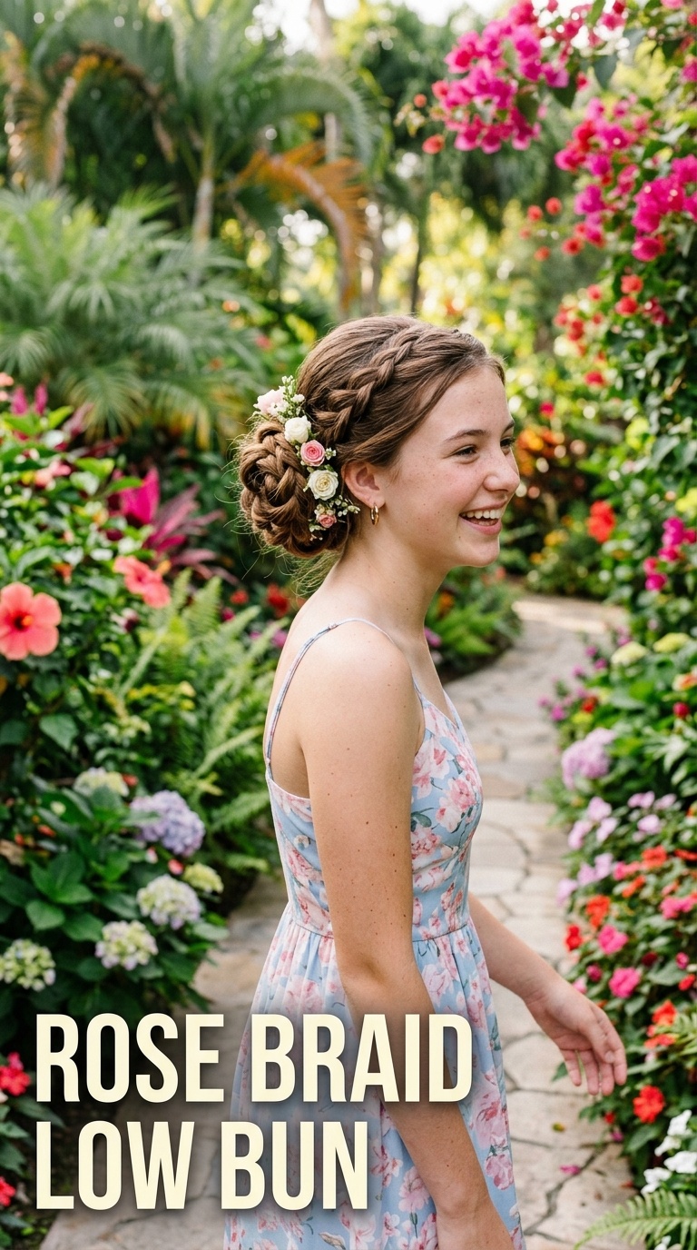 Rose Braid Low Bun