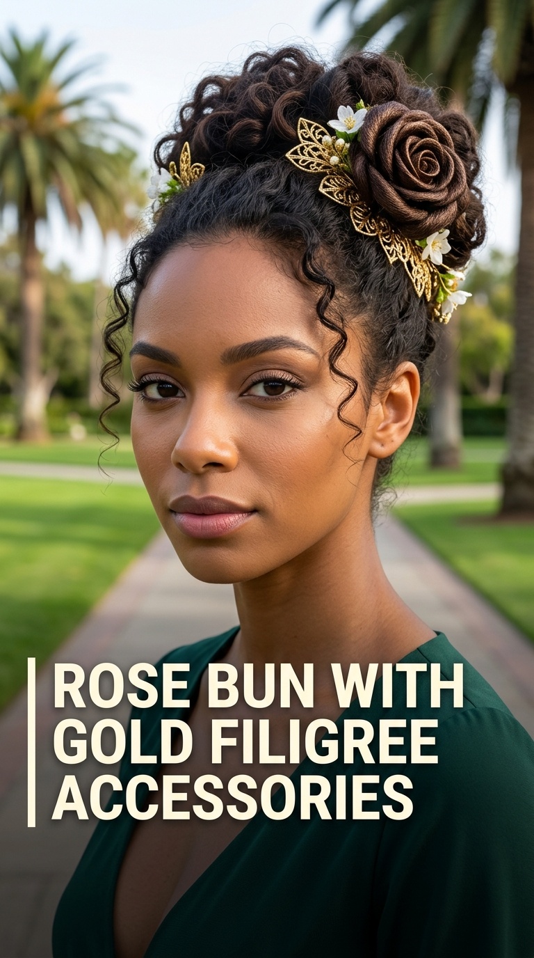 Rose Bun with Gold Filigree Accessories