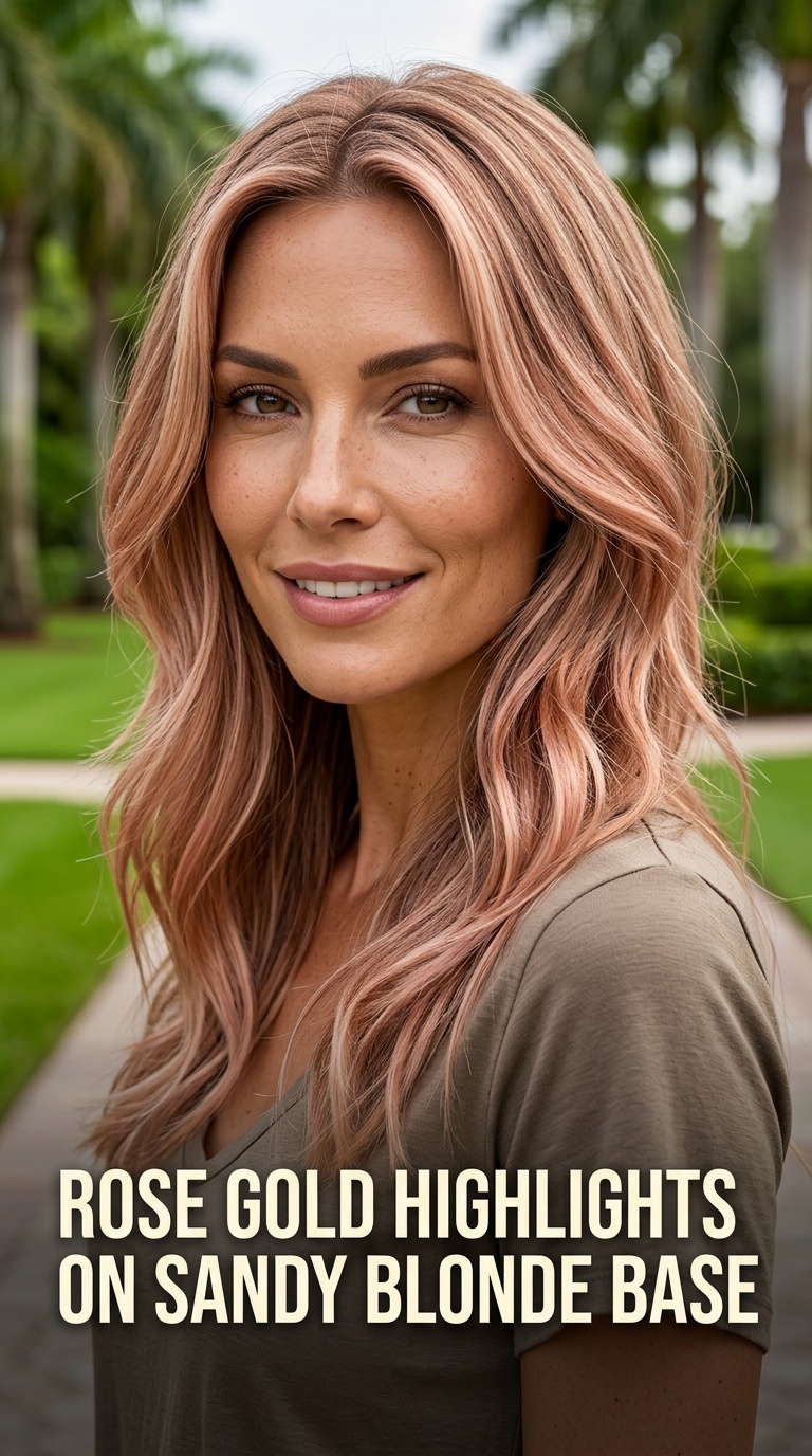 Rose Gold Highlights on Sandy Blonde Base