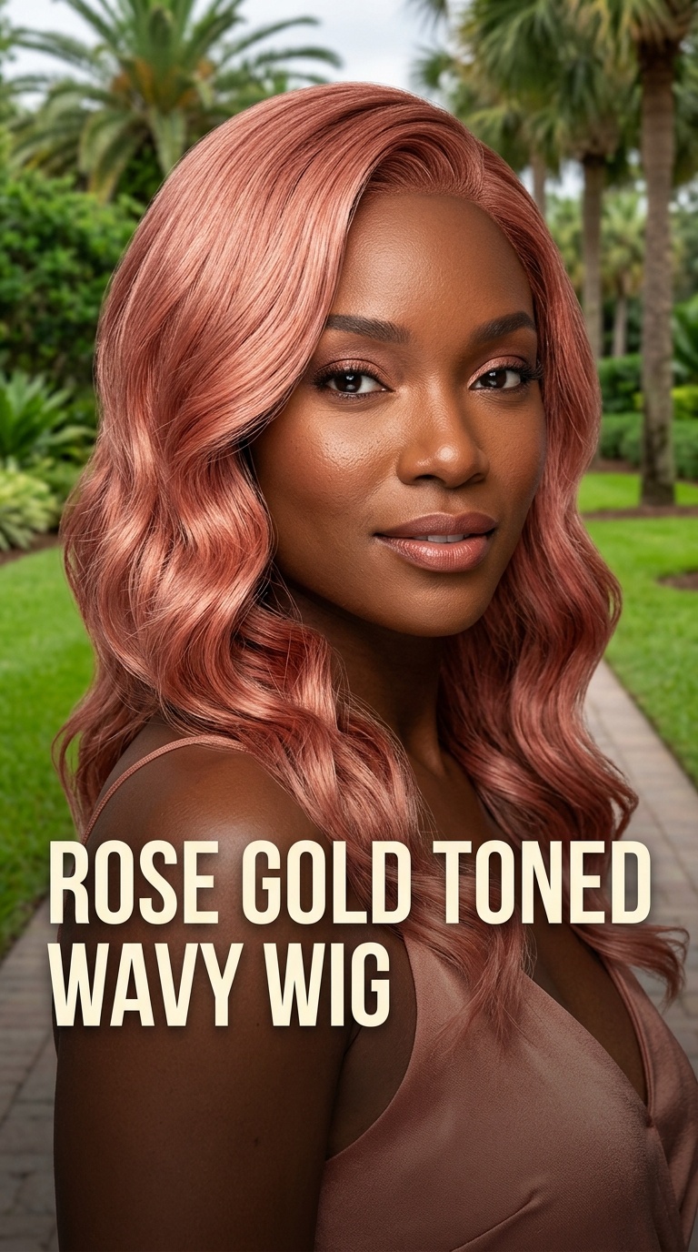 Rose Gold Toned Wavy Wig