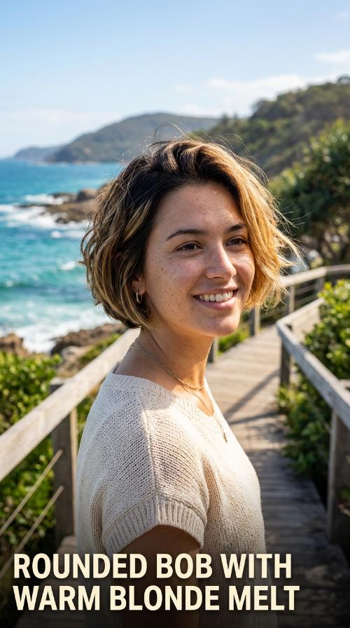 Rounded Bob with Warm Blonde Melt