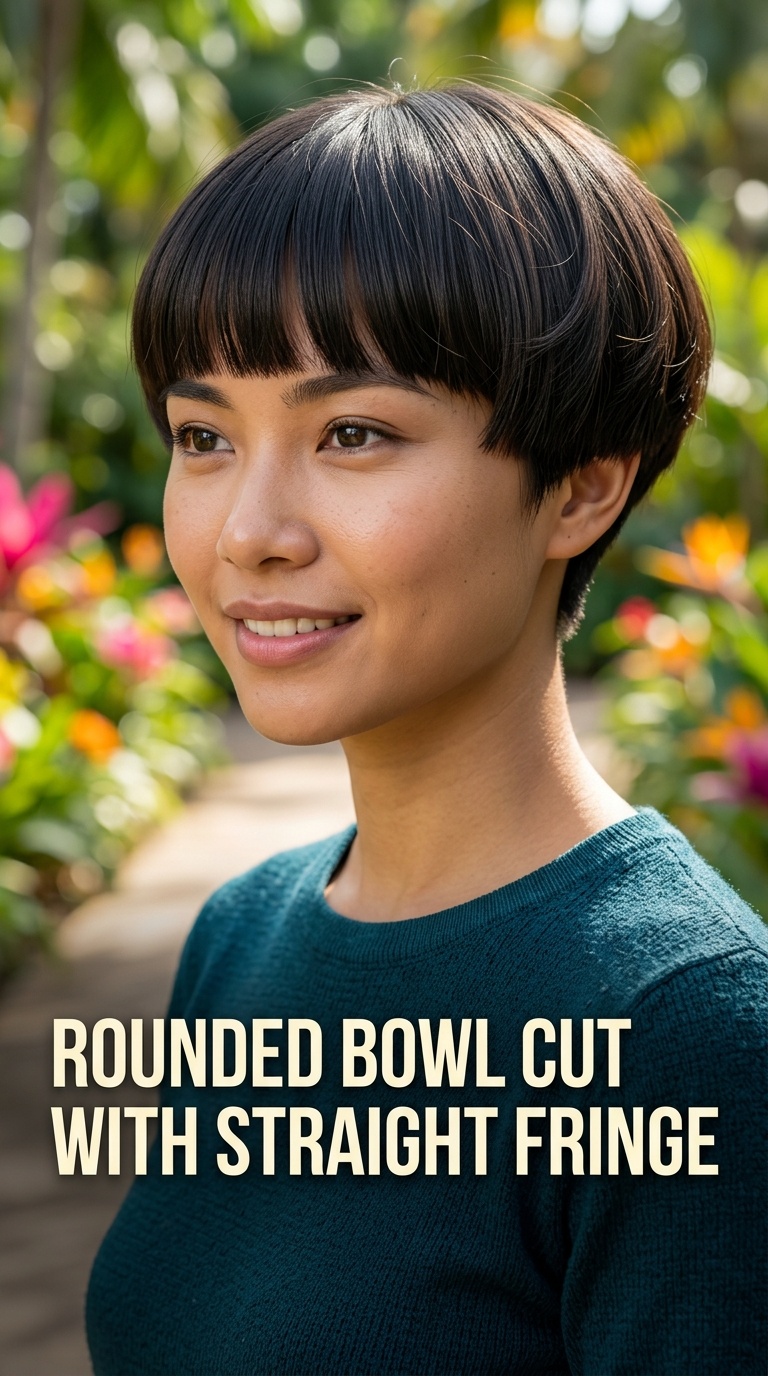 Rounded Bowl Cut with Straight Fringe