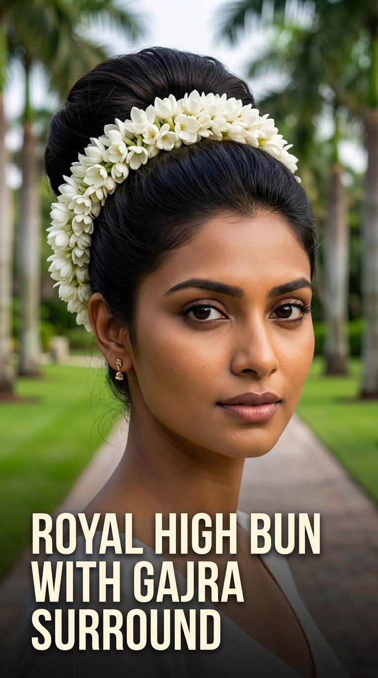 Royal High Bun with Gajra Surround