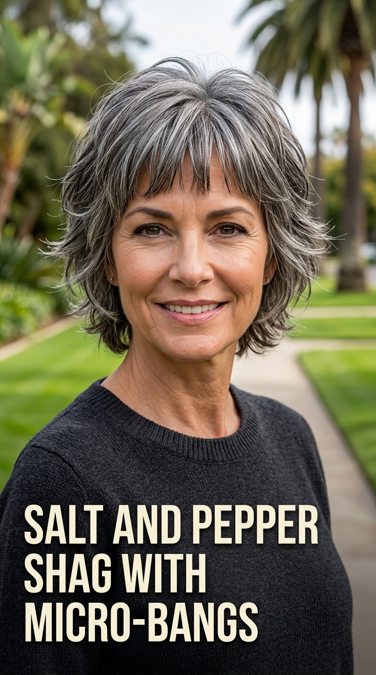Salt and Pepper Shag with Micro-Bangs