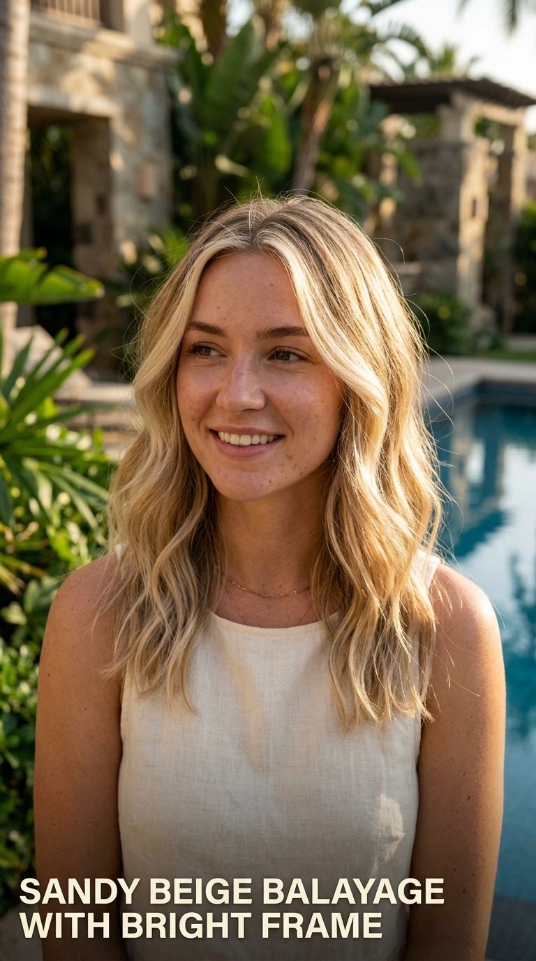 Sandy Beige Balayage with Bright Frame