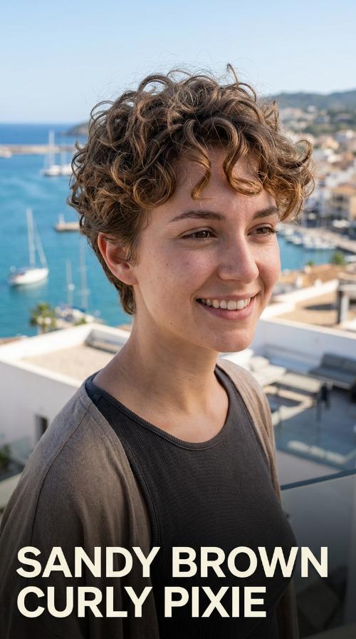 Sandy Brown Curly Pixie