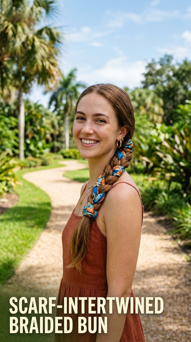 Scarf-Intertwined Braided Bun