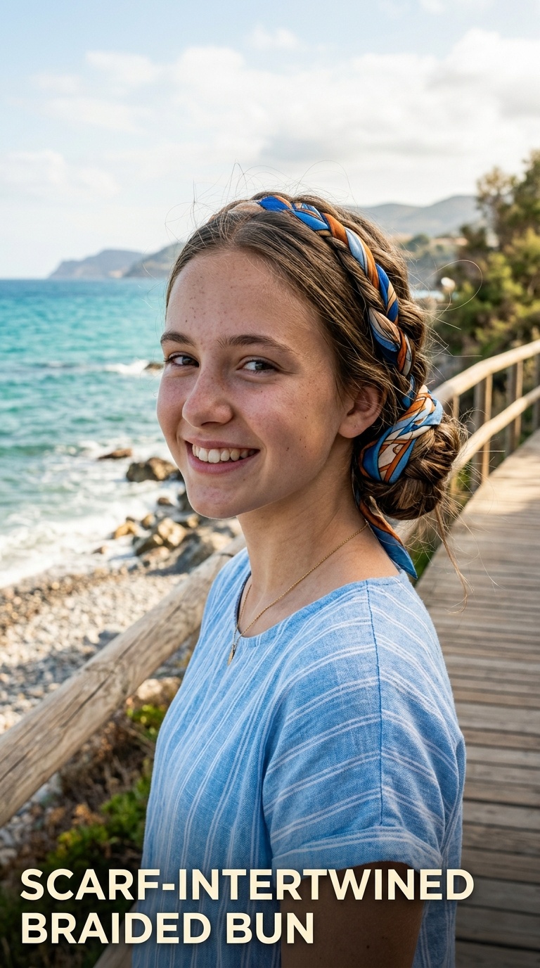 Scarf-Intertwined Braided Bun
