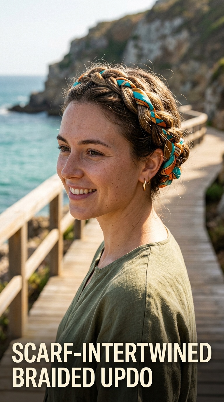 Scarf-Intertwined Braided Updo