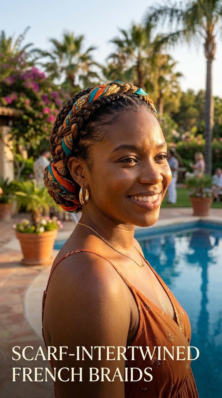 Scarf-Intertwined French Braids