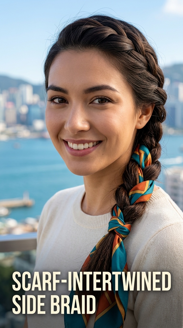 Scarf-Intertwined Side Braid