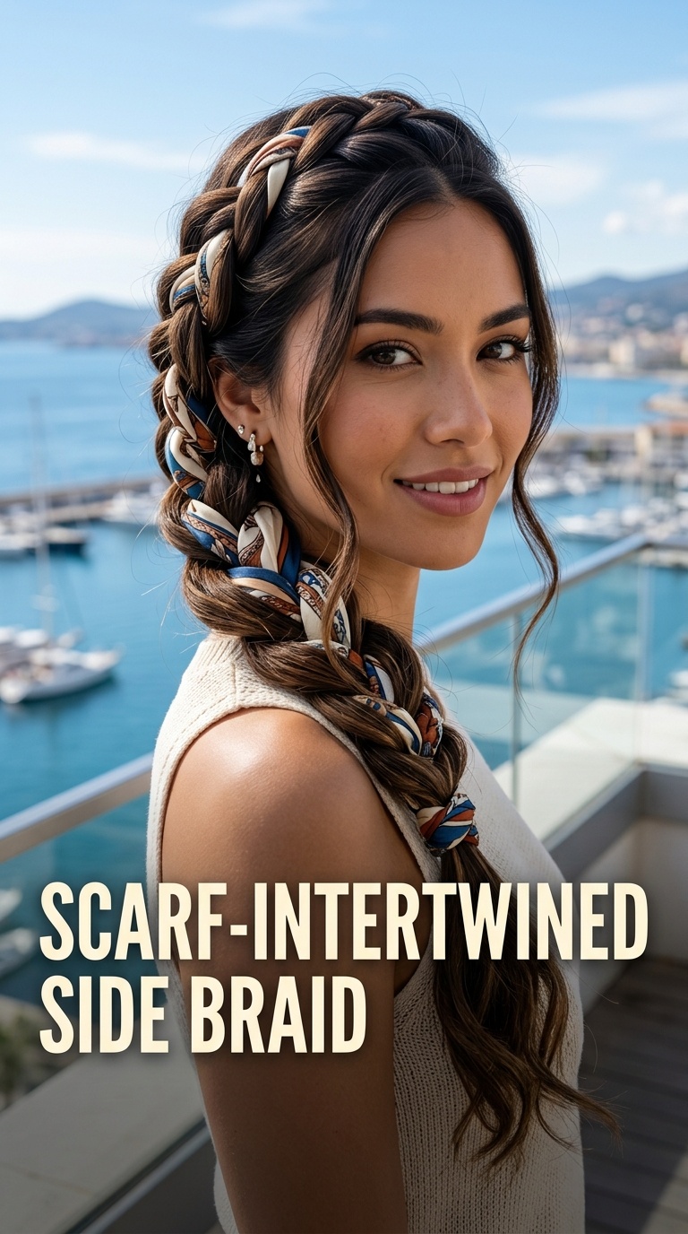 Scarf-Intertwined Side Braid