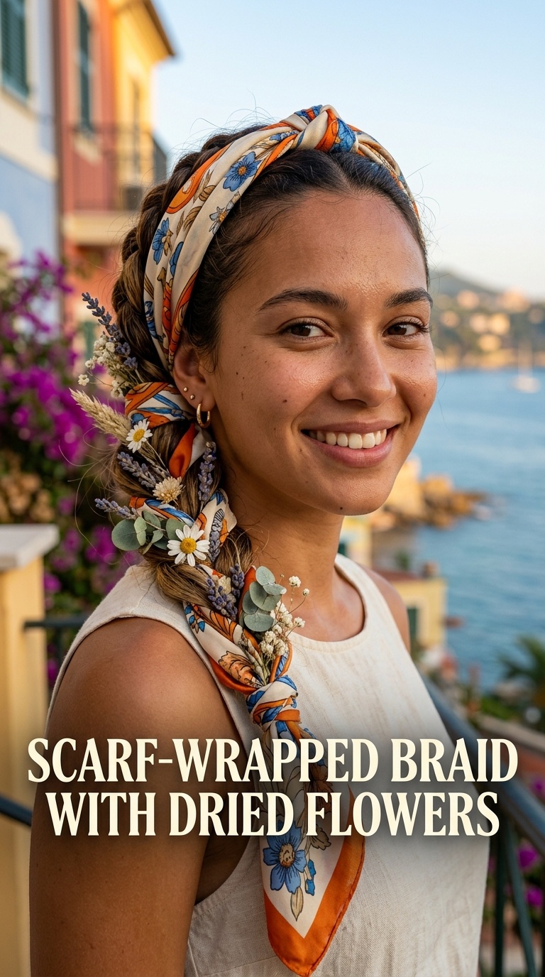 Scarf-Wrapped Braid with Dried Flowers