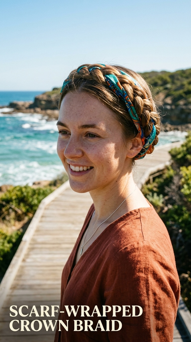 Scarf-Wrapped Crown Braid