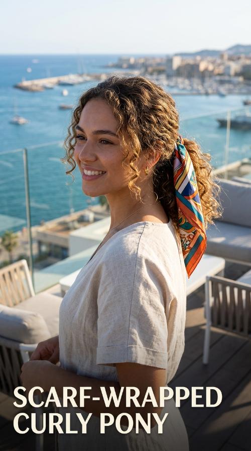 Scarf-Wrapped Curly Pony
