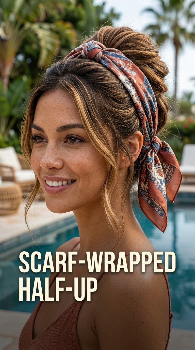 Scarf-Wrapped Half-Up
