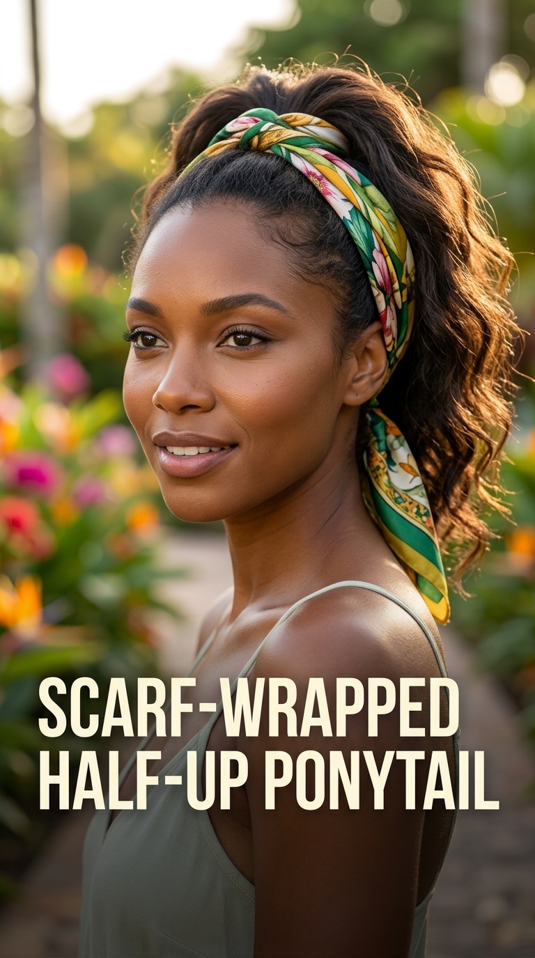 Scarf-Wrapped Half-Up Ponytail