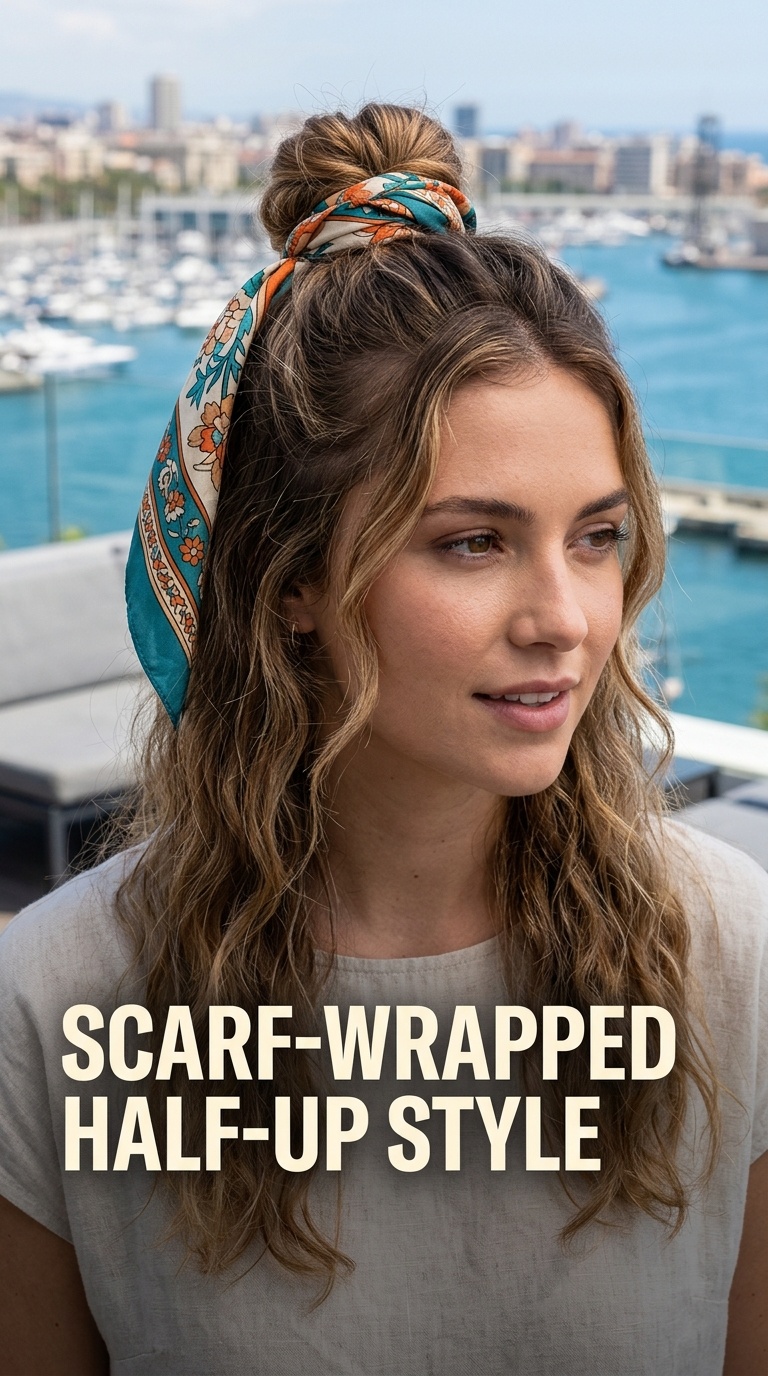 Scarf-Wrapped Half-Up Style