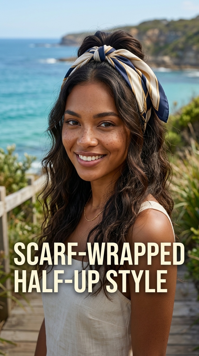 Scarf-Wrapped Half-Up Style