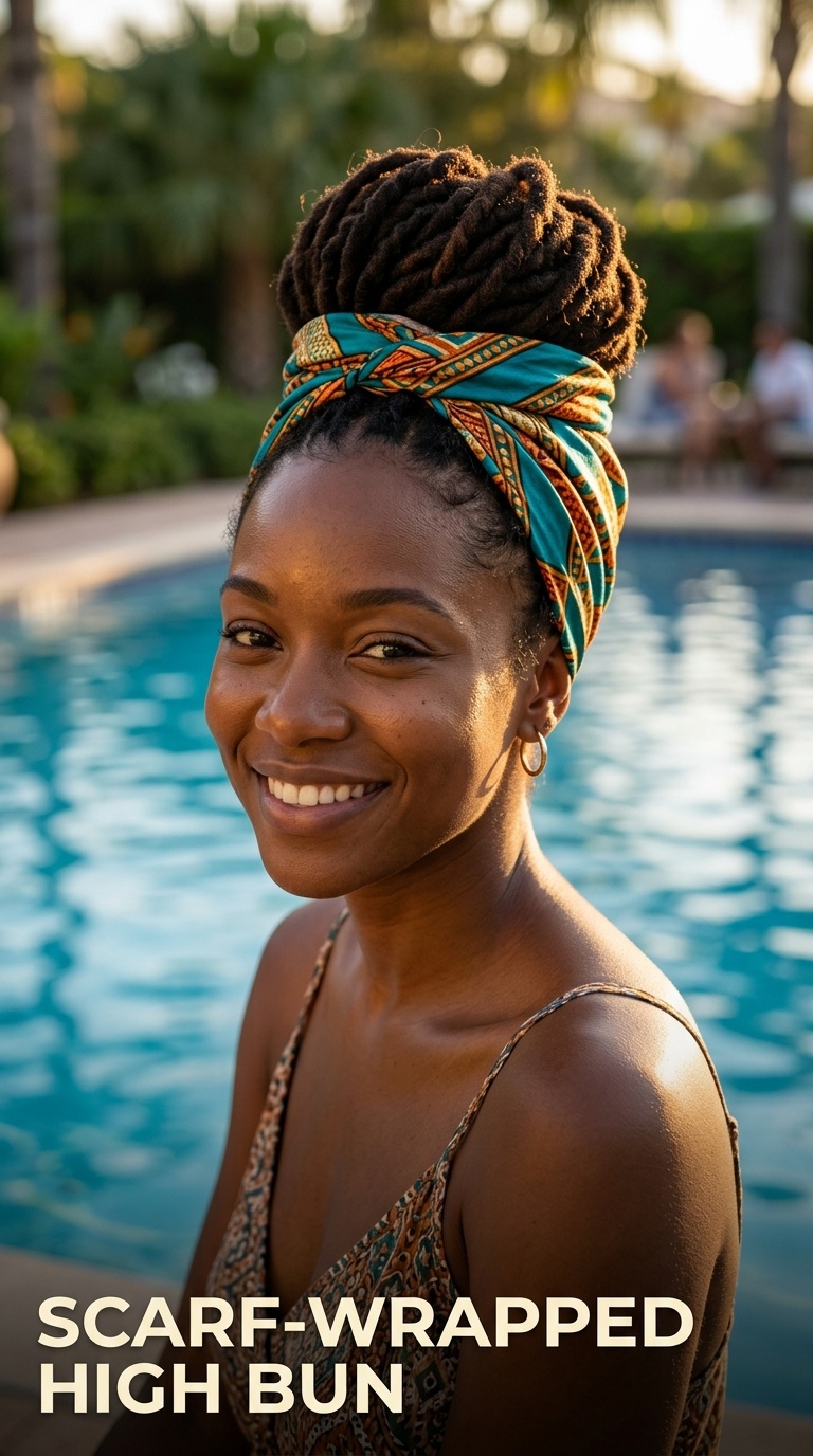 Scarf-Wrapped High Bun