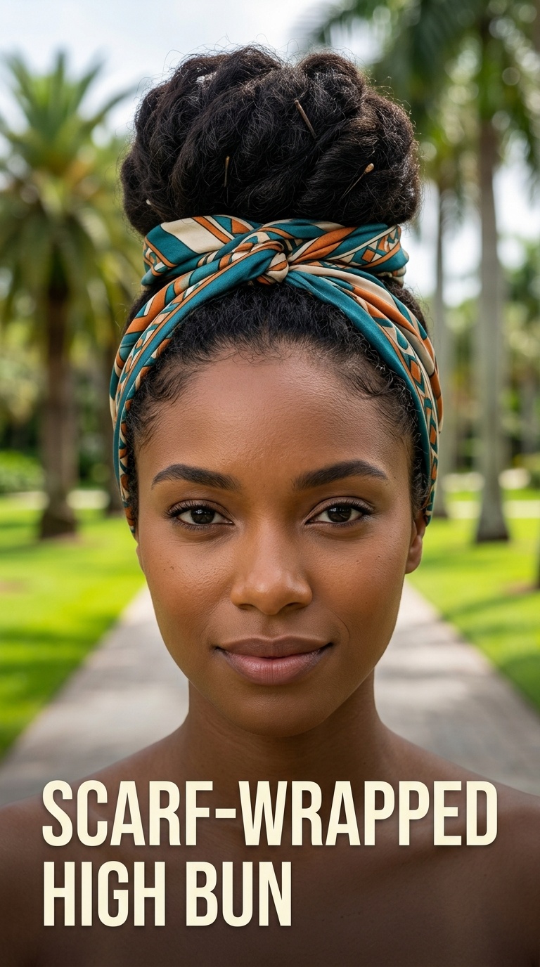Scarf-Wrapped High Bun
