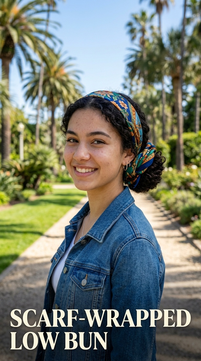 Scarf-Wrapped Low Bun