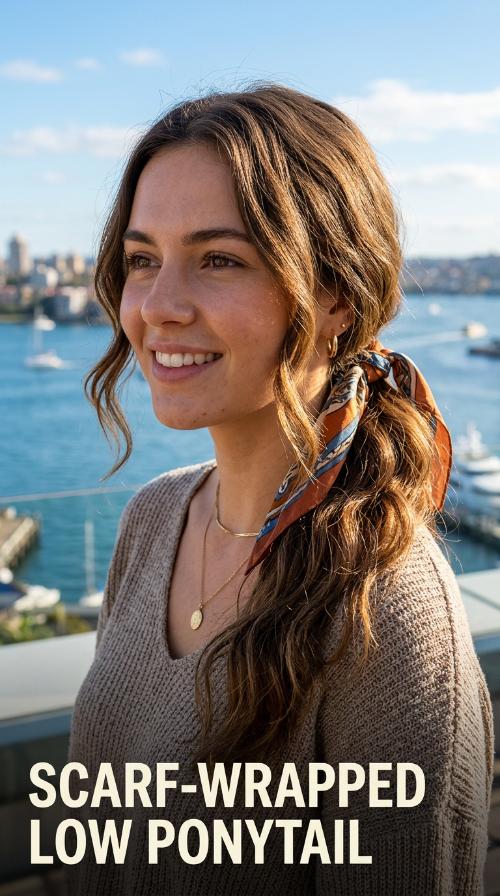 Scarf-Wrapped Low Ponytail