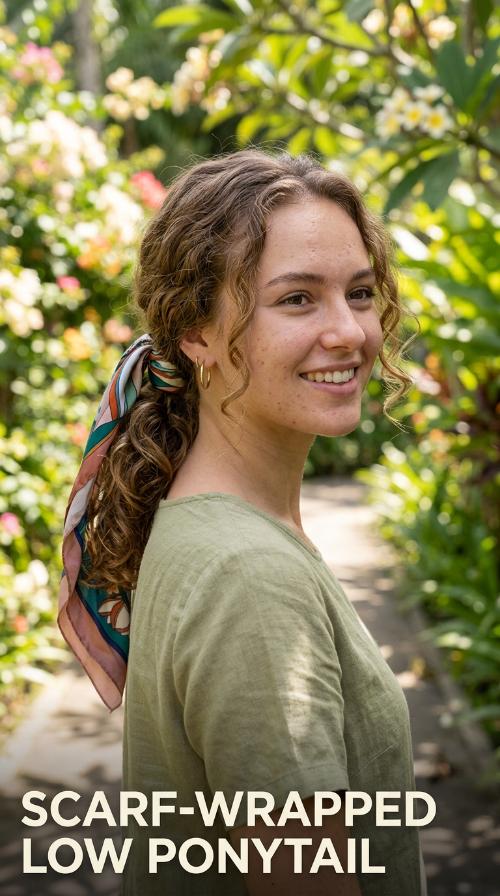 Scarf-Wrapped Low Ponytail