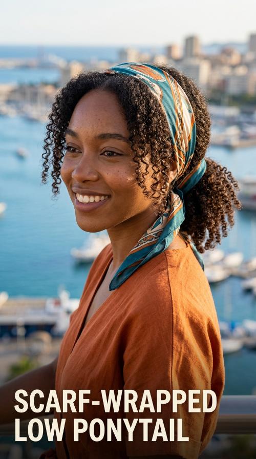 Scarf-Wrapped Low Ponytail