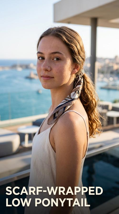 Scarf-Wrapped Low Ponytail