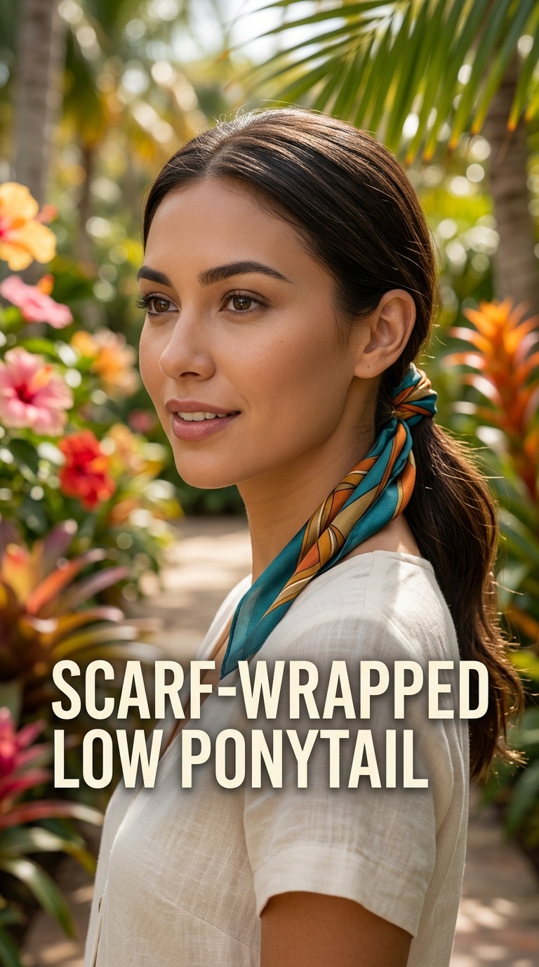 Scarf-Wrapped Low Ponytail