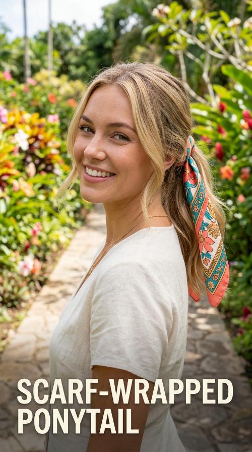 Scarf-Wrapped Ponytail