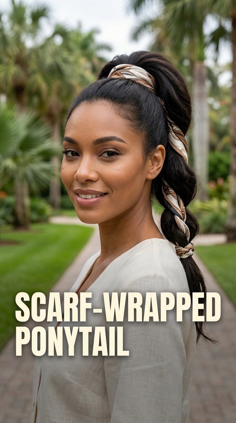 Scarf-Wrapped Ponytail