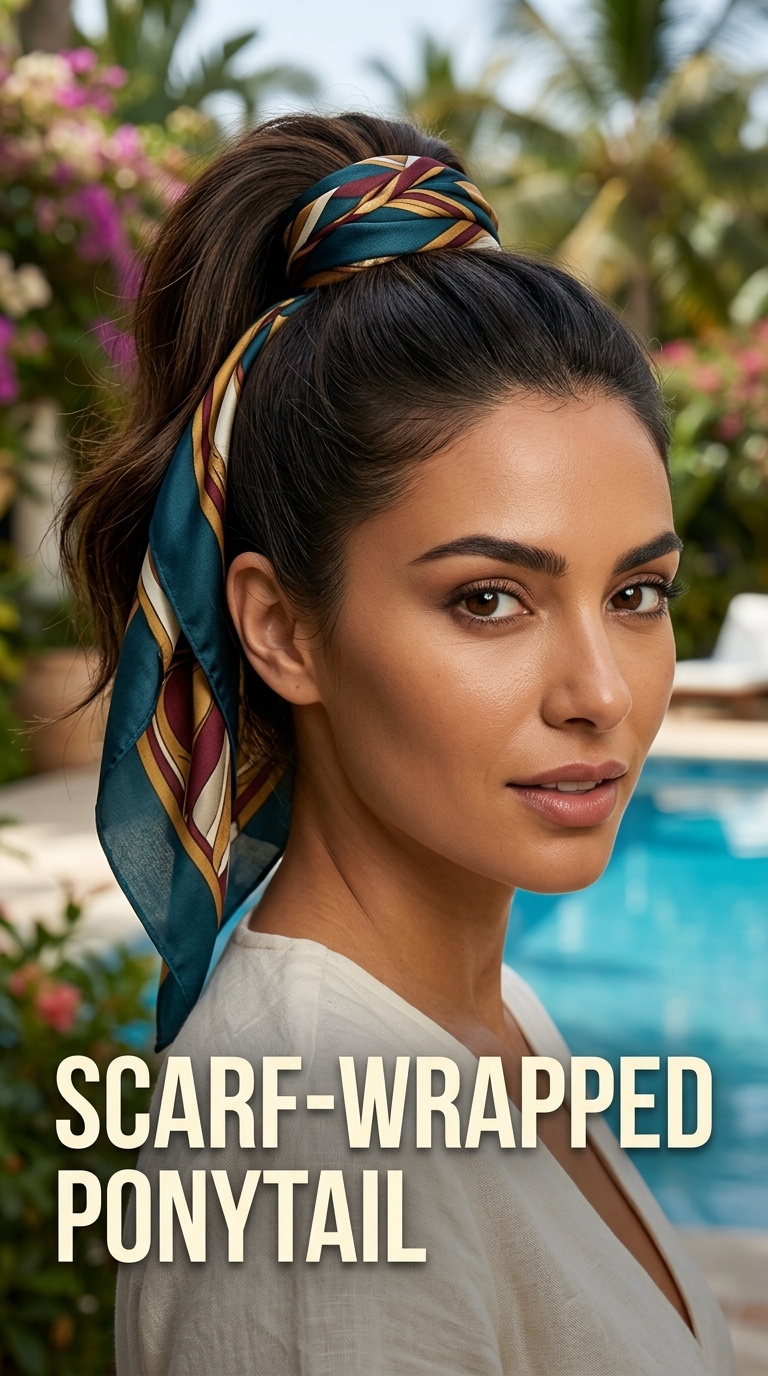 Scarf-Wrapped Ponytail