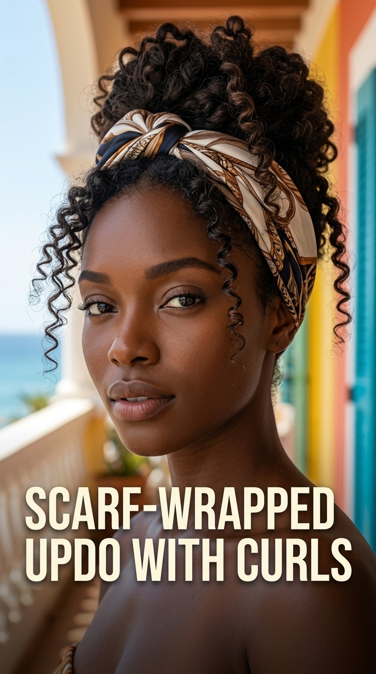 Scarf-Wrapped Updo with Curls