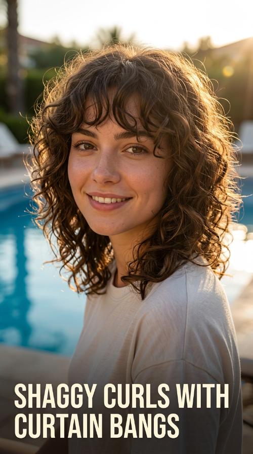 Shaggy Curls with Curtain Bangs