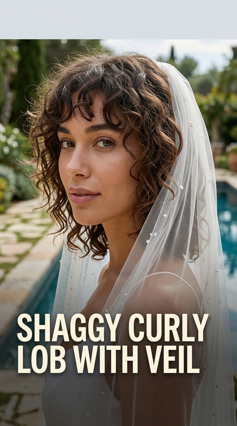 Shaggy Curly Lob with Veil
