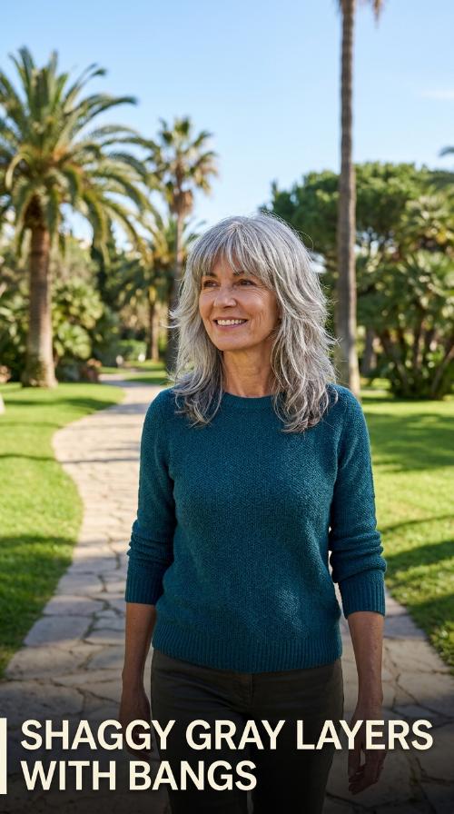 Shaggy Gray Layers with Bangs