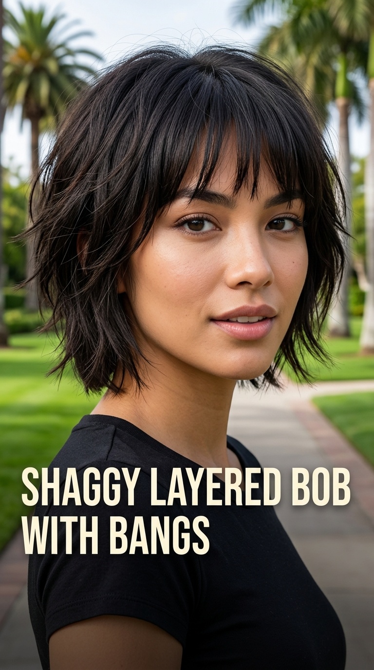 Shaggy Layered Bob with Bangs