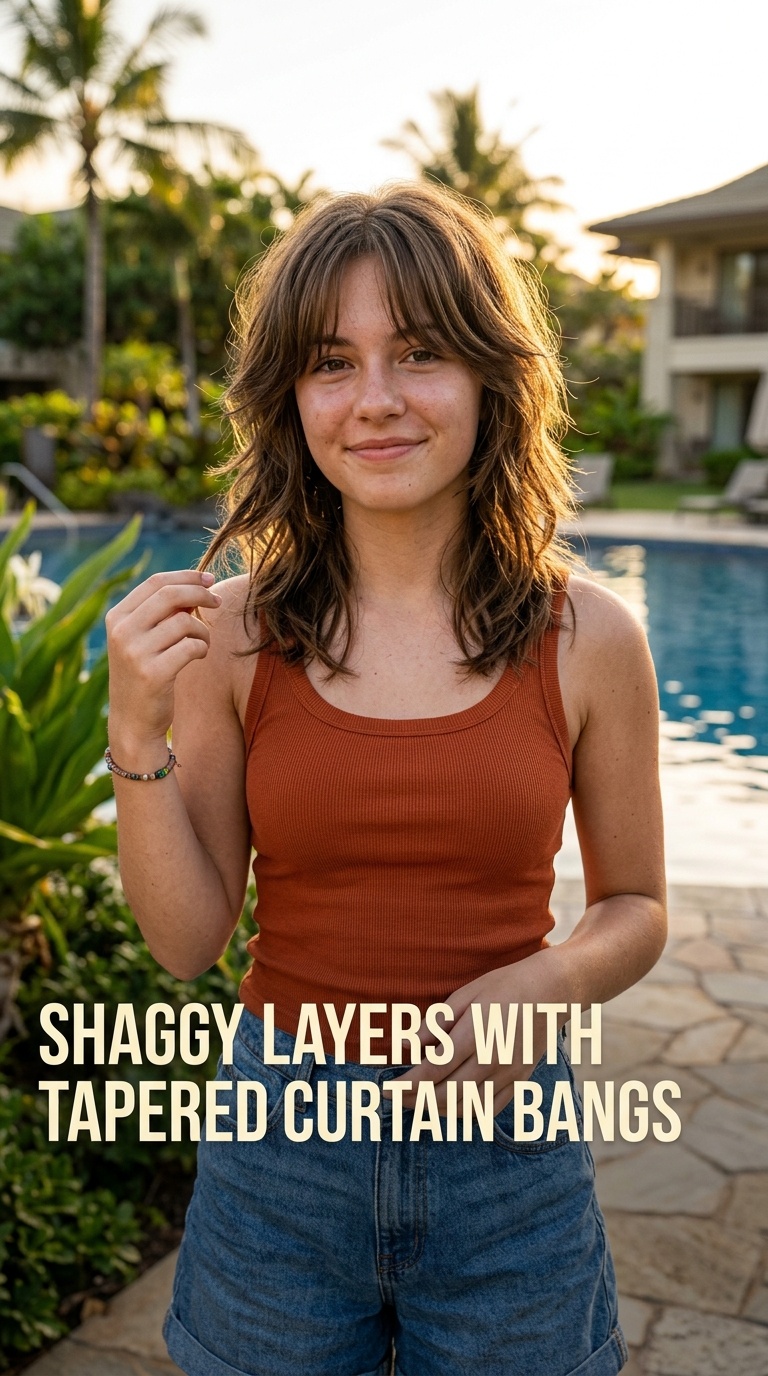 Shaggy Layers with Tapered Curtain Bangs