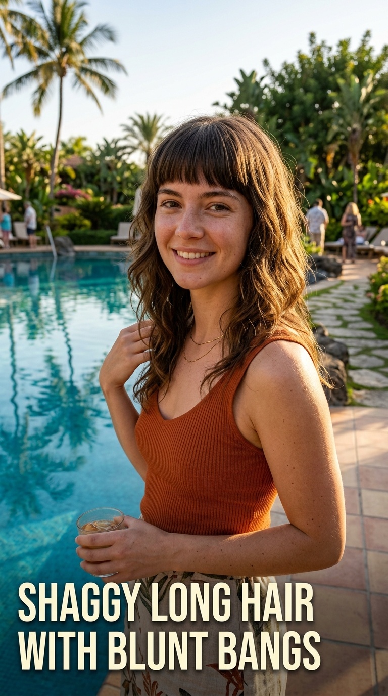 Shaggy Long Hair with Blunt Bangs