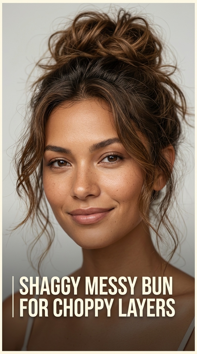 Shaggy Messy Bun for Choppy Layers