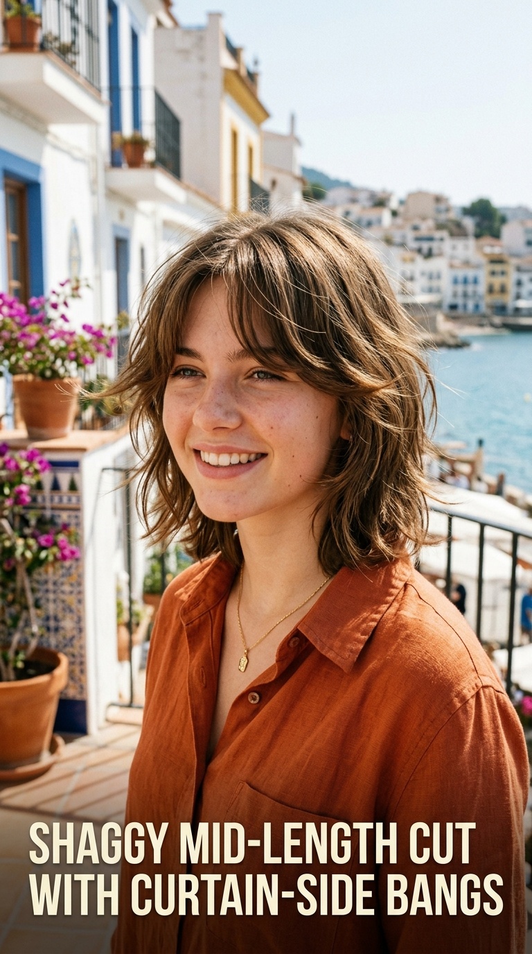 Shaggy Mid-Length Cut with Curtain-Side Bangs