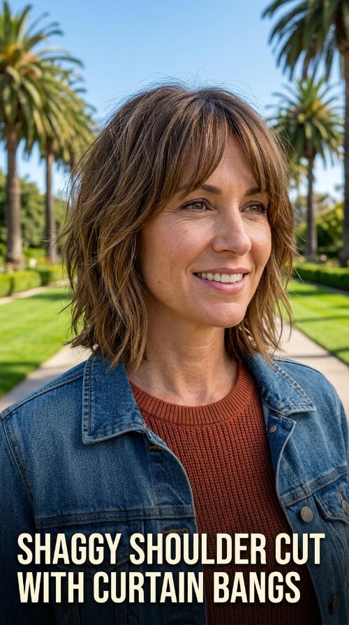 Shaggy Shoulder Cut with Curtain Bangs
