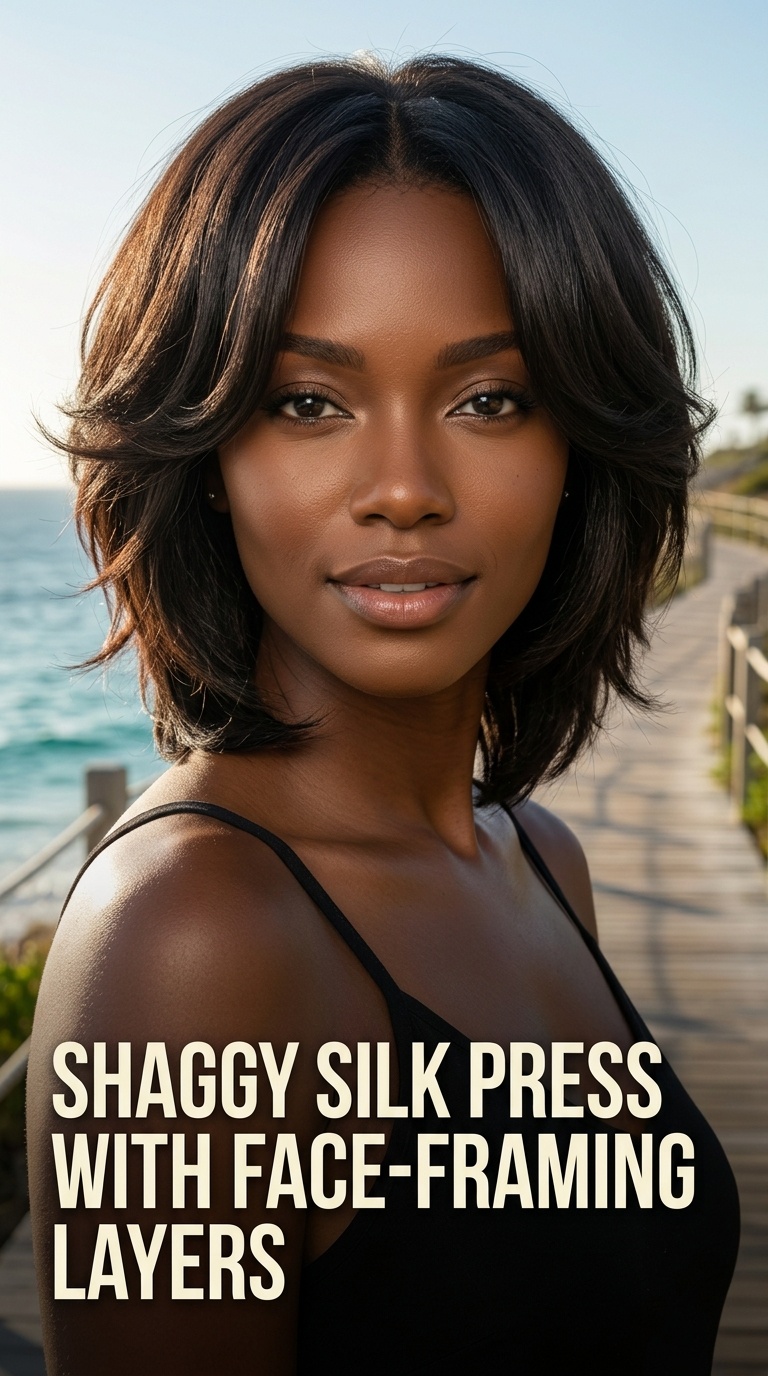 Shaggy Silk Press with Face-Framing Layers