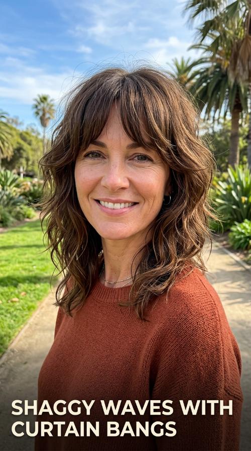 Shaggy Waves with Curtain Bangs