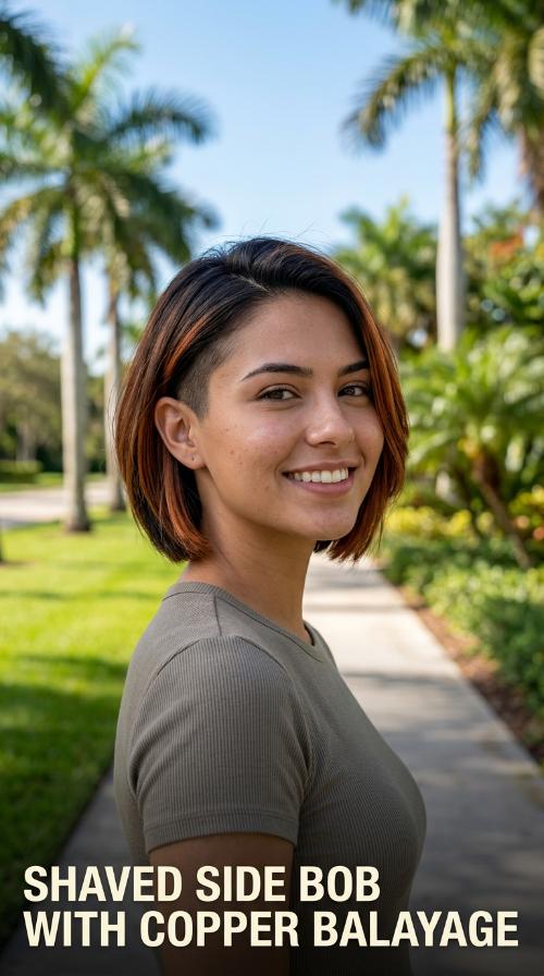 Shaved Side Bob with Copper Balayage