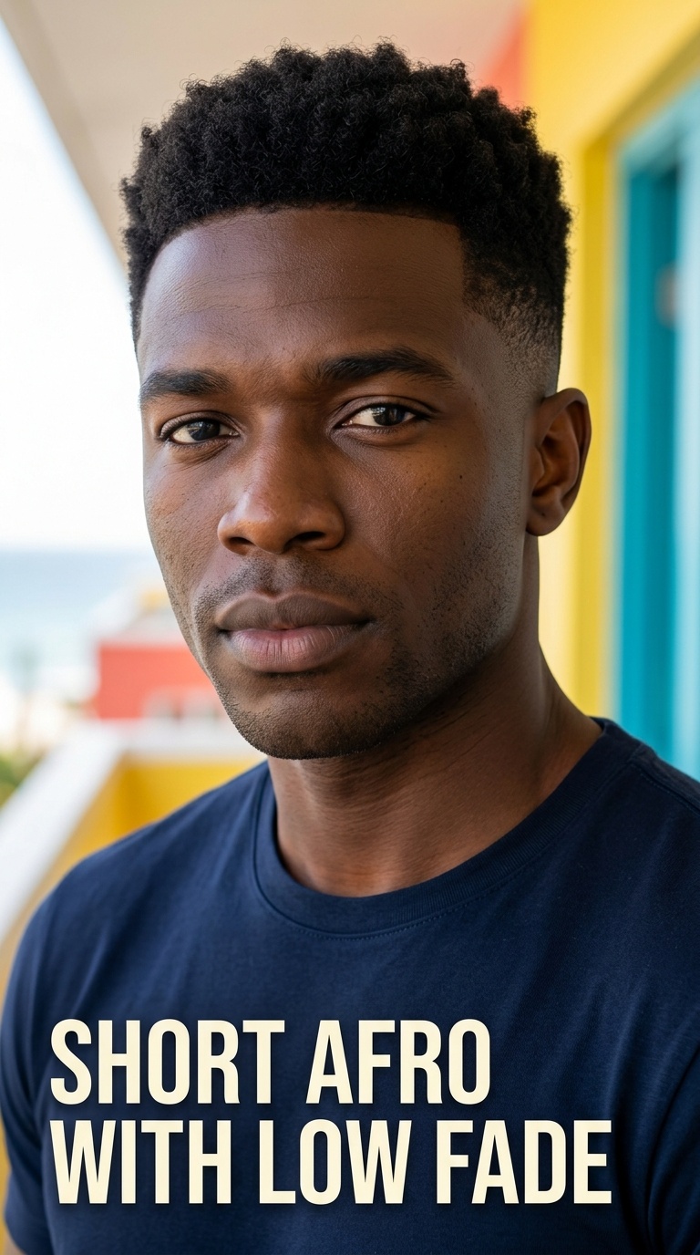 Short Afro with Low Fade