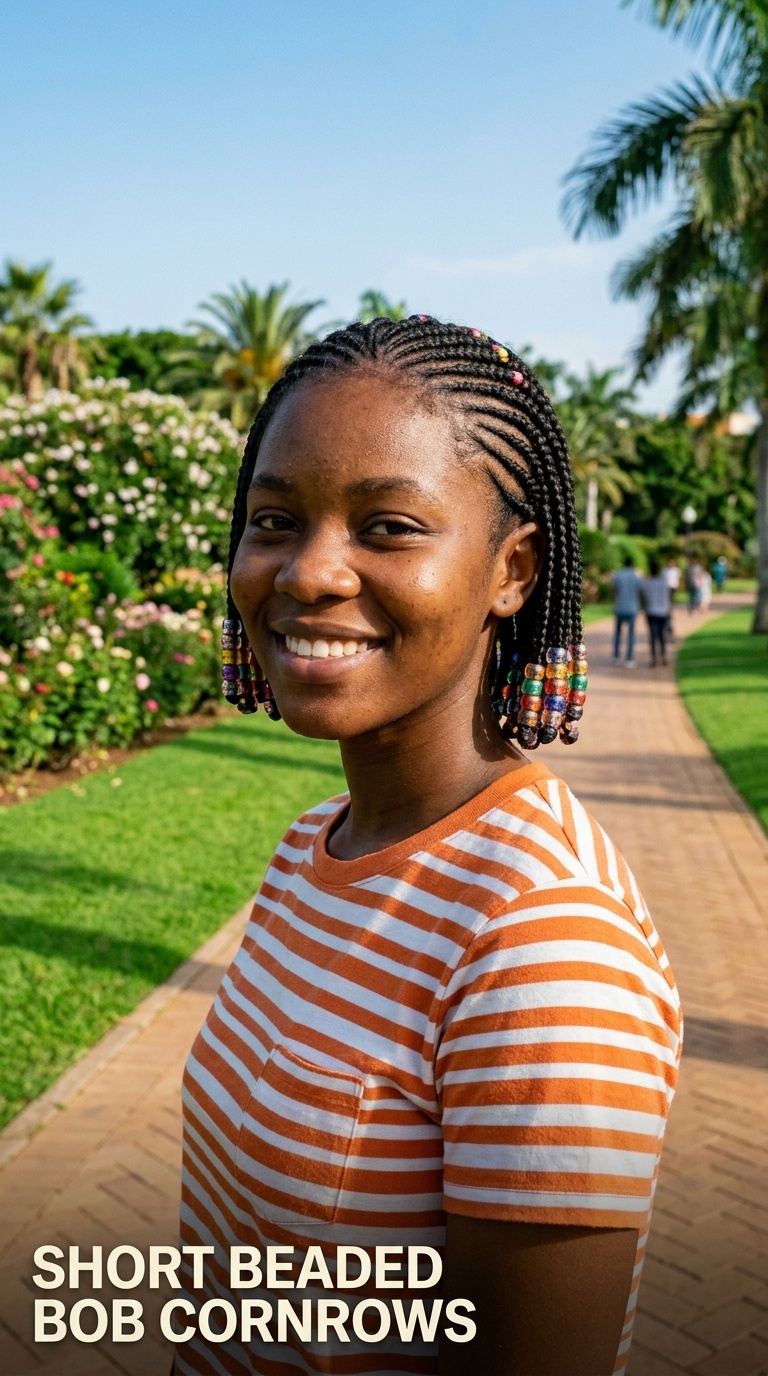 Short Beaded Bob Cornrows
